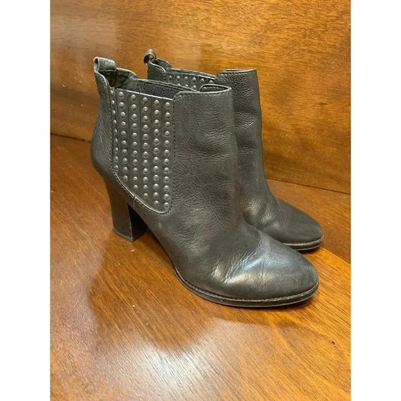 Antonio Melani Black Leather Studded Bootie Heels Women’s 9 Grunge Witch Biker - Picture 3 of 11